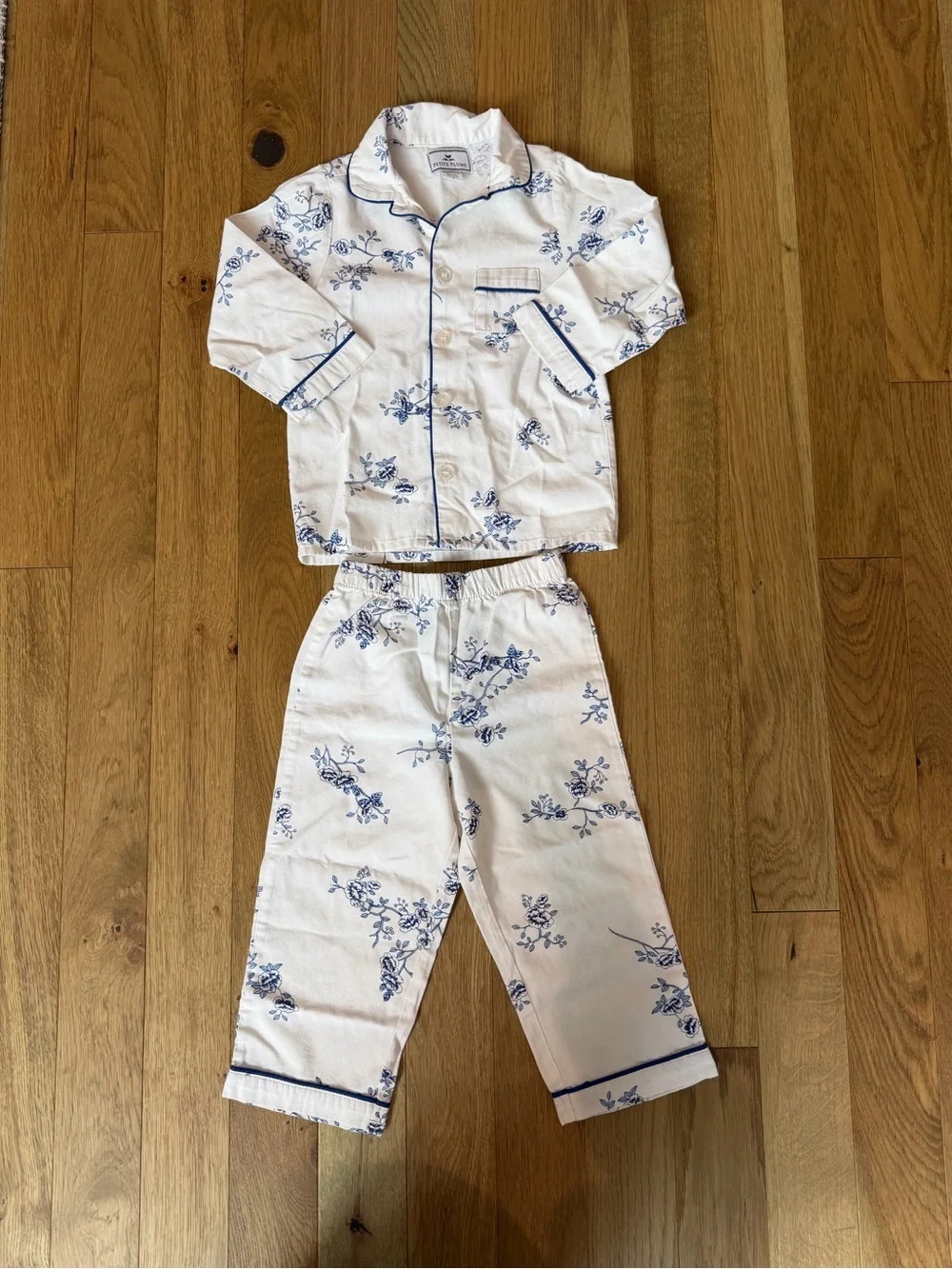 🌙 Petite Plume Blue & White Floral Pajama Set 3T Classic Cotton